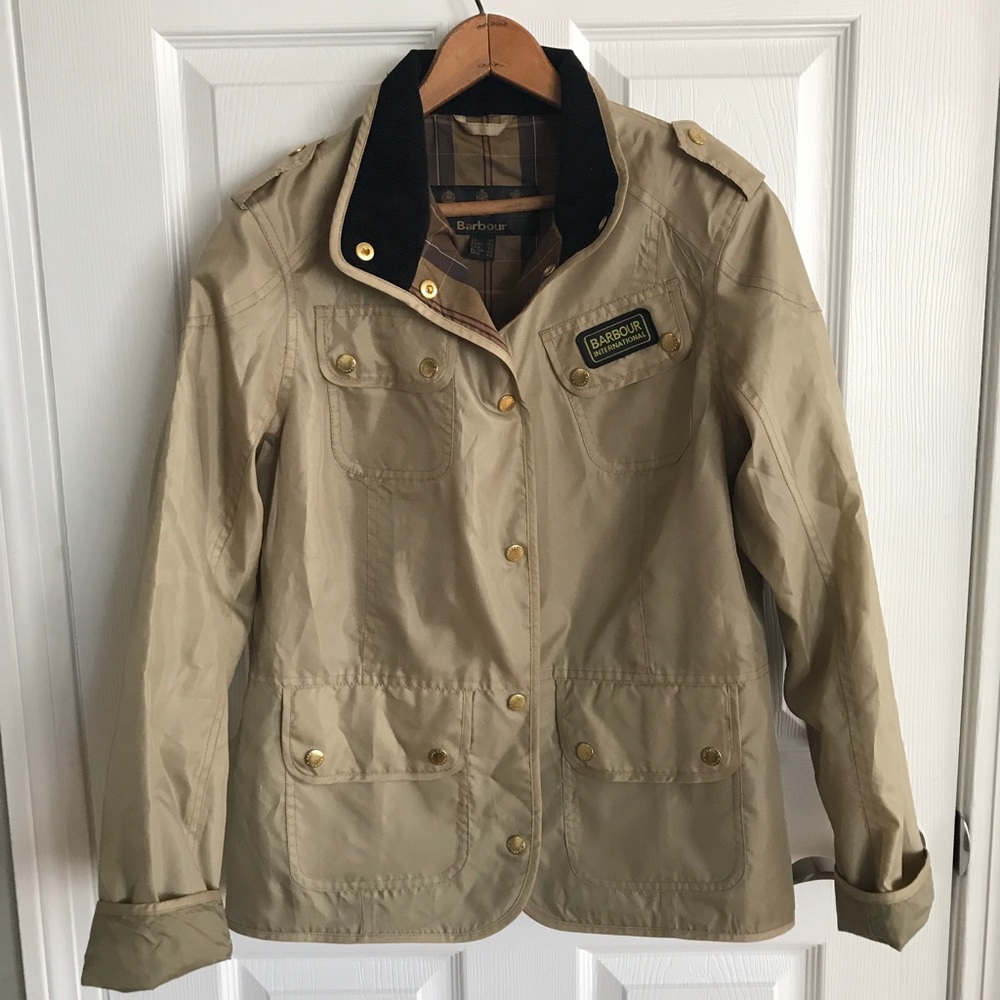 Barbour International Tan Tartan Jacket US 10